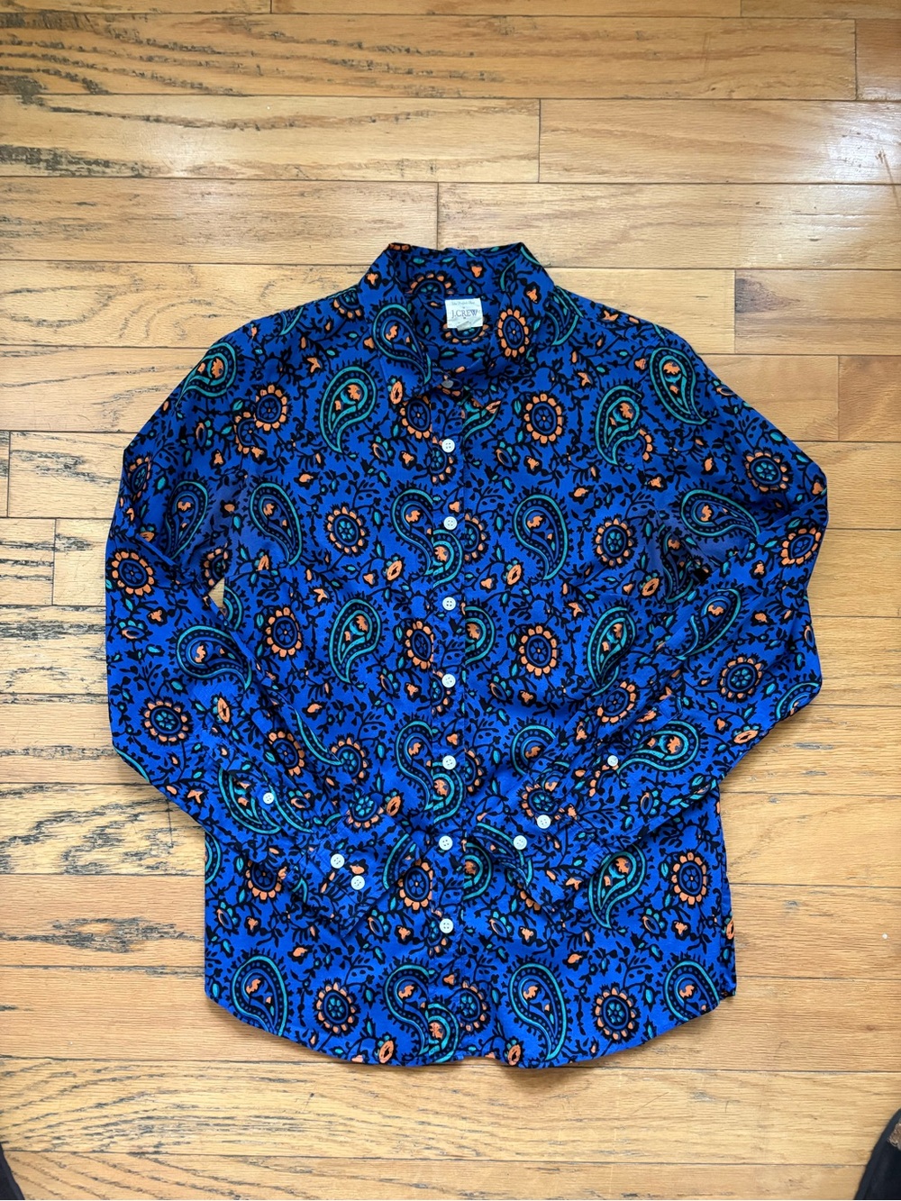 J. Crew Royal Blue Paisley Button-Down Shirt with Teal & Orange Motifs